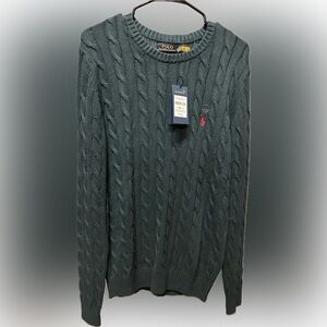 BRAND NEW MENS LARGE POLO GREEN WITH RED CREST KNIT SWEATER WITH TAGS